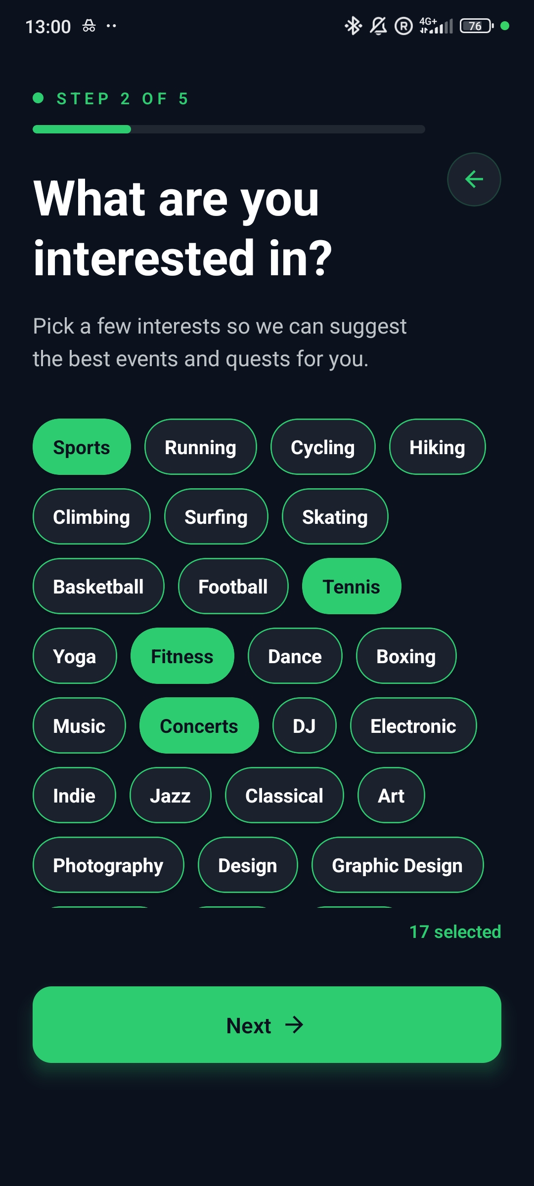 Onboarding interests